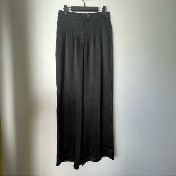 Princess Polly Huxley Black Satin Wide Leg Trouser Pants 8 - Picture 6 of 10